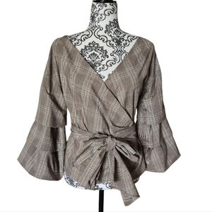 DO+BE Plaid Wrap Blouse in Brown